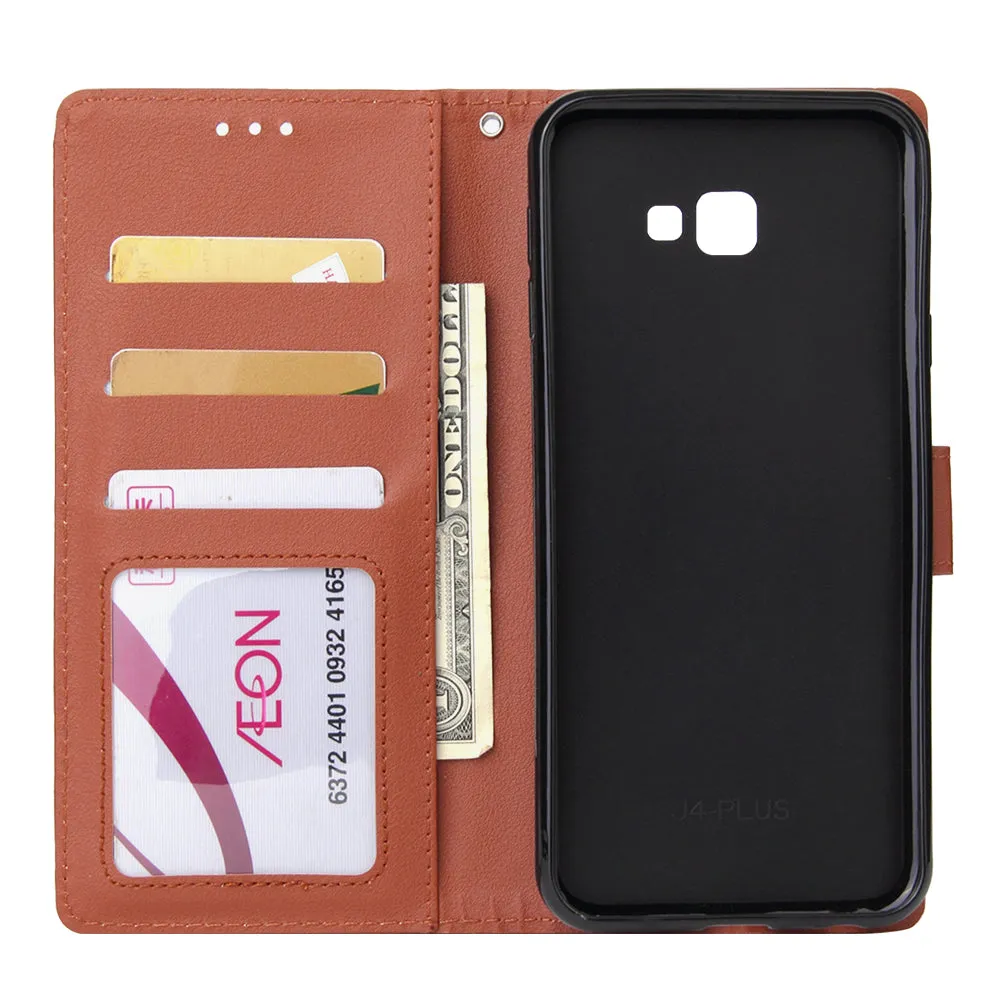 For Samsung J4 plus Flip-type Leather Protective Phone Case with 3 Card Position Buckle Design Phone Cover  brown