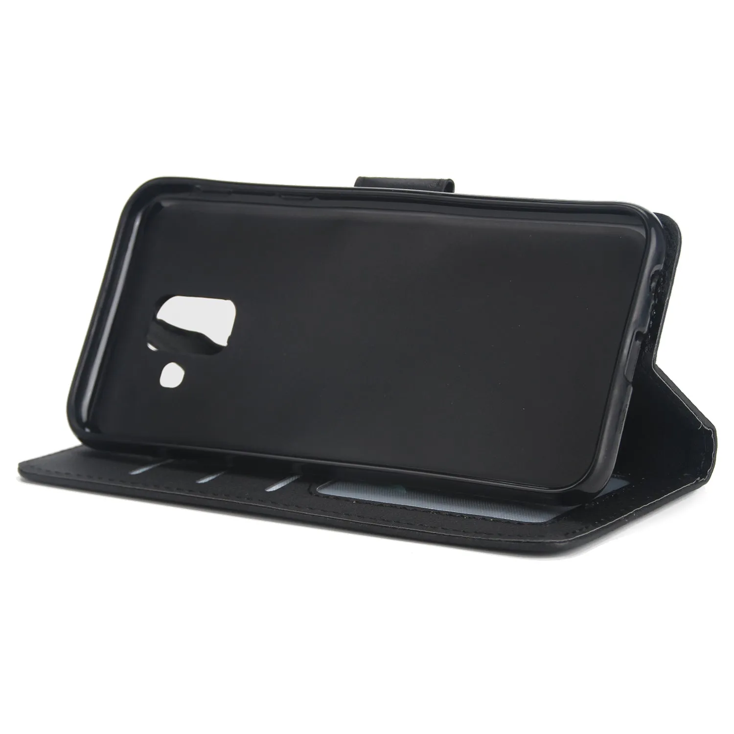 For Samsung J6 plus Flip-type Leather Protective Phone Case with 3 Card Position Buckle Design Phone Cover  black