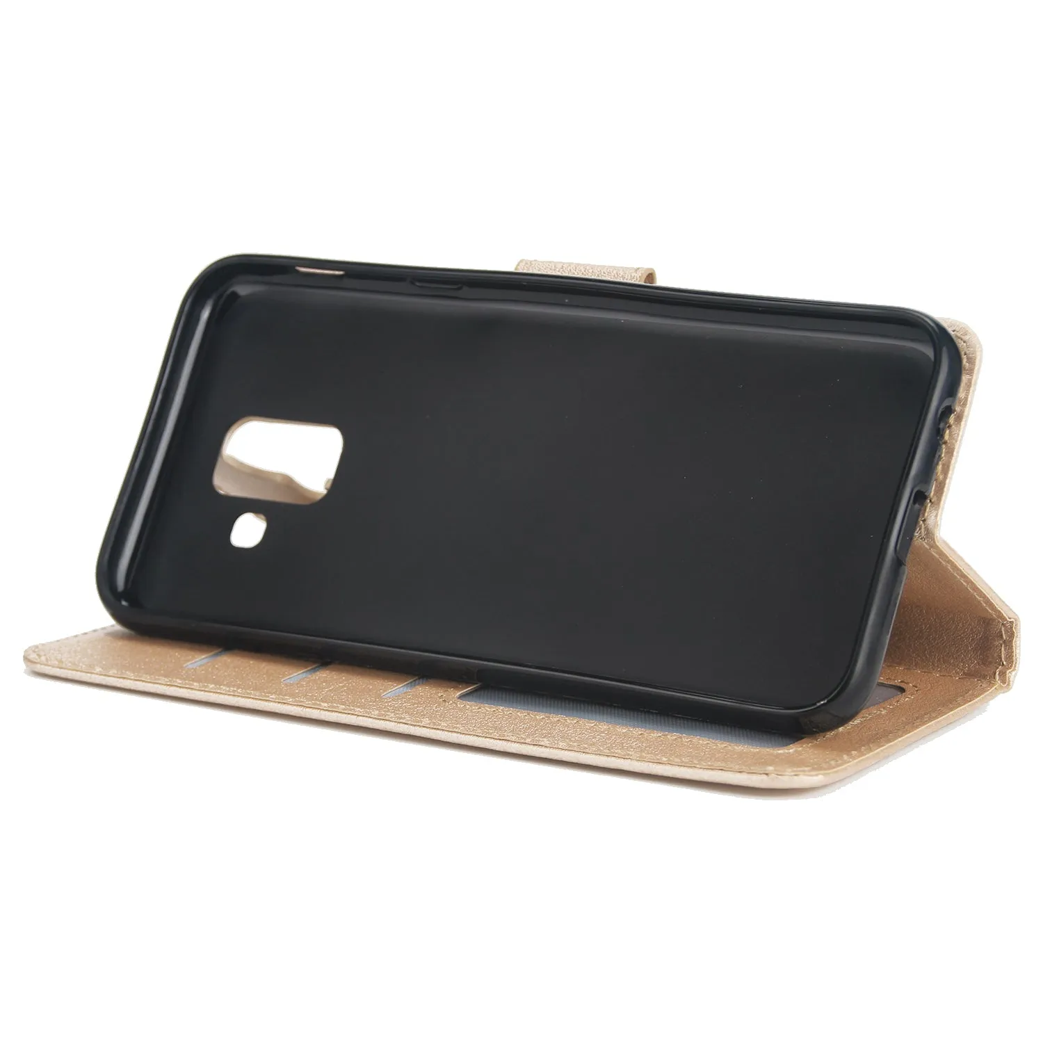 For Samsung J6 plus Flip-type Leather Protective Phone Case with 3 Card Position Buckle Design Phone Cover  Gold