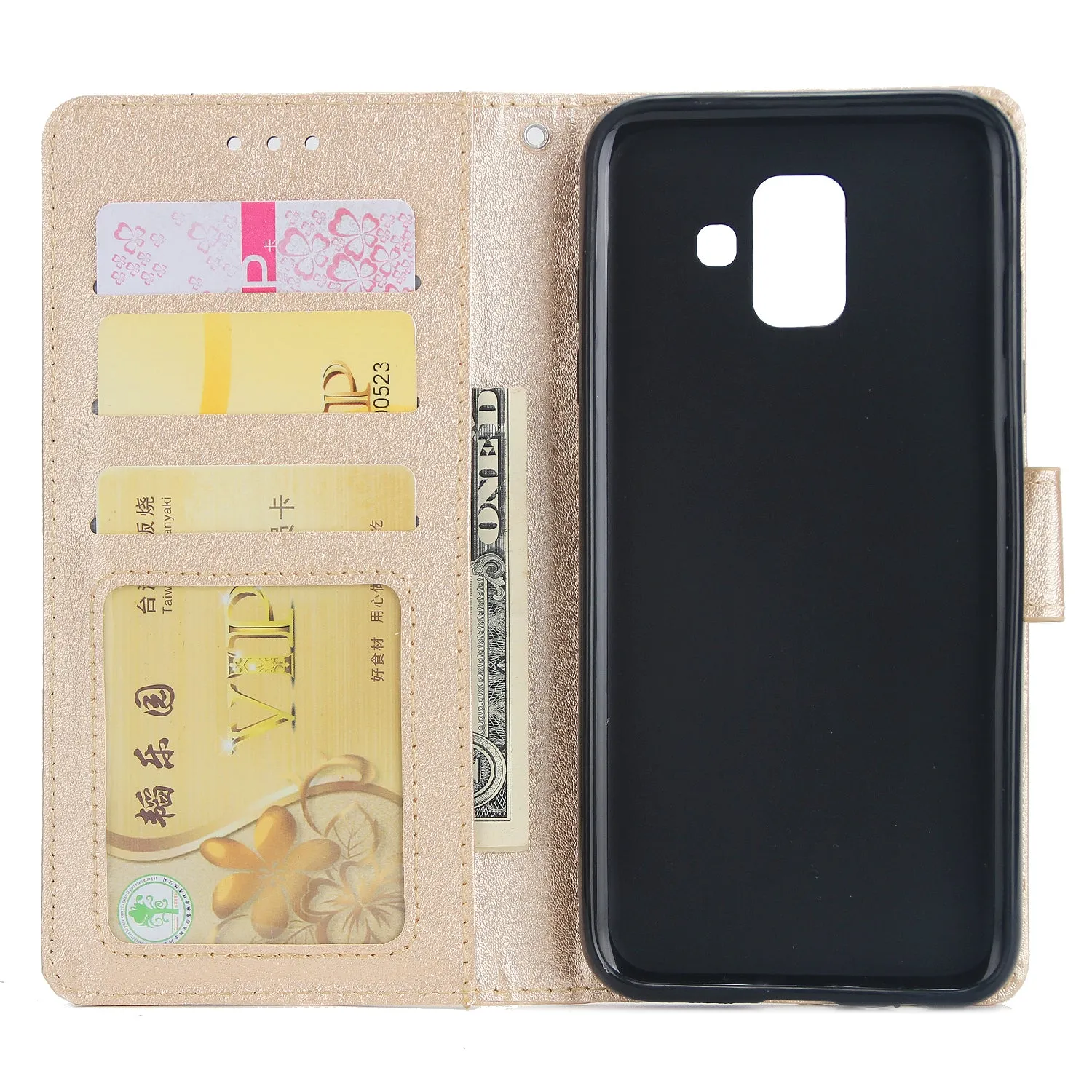 For Samsung J6 plus Flip-type Leather Protective Phone Case with 3 Card Position Buckle Design Phone Cover  Gold