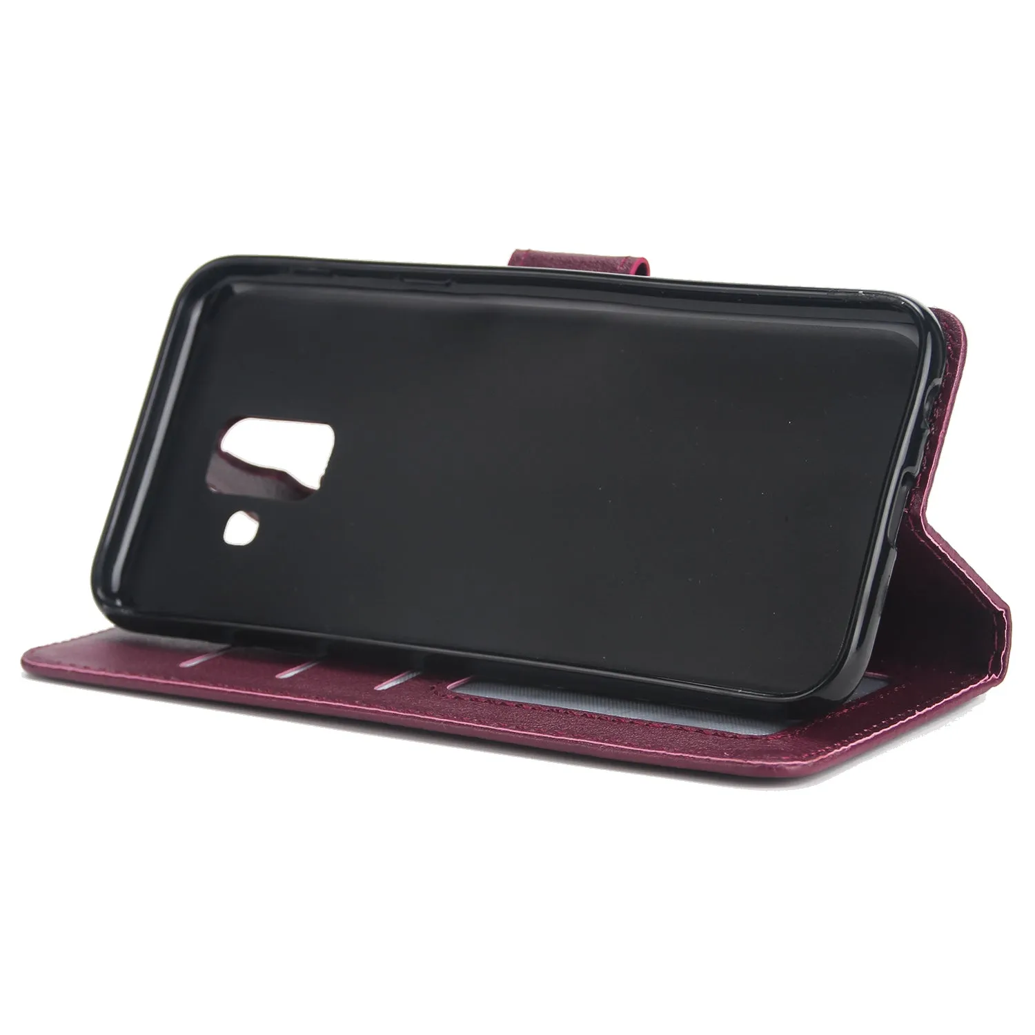 For Samsung J6 plus Flip-type Leather Protective Phone Case with 3 Card Position Buckle Design Phone Cover  Red wine