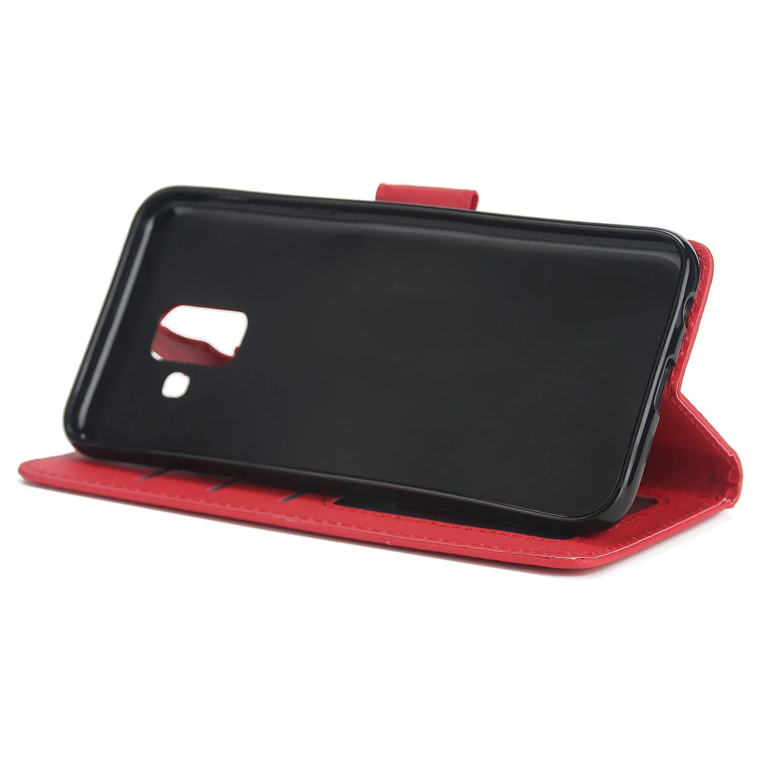 For Samsung J6 plus Flip-type Leather Protective Phone Case with 3 Card Position Buckle Design Phone Cover  red