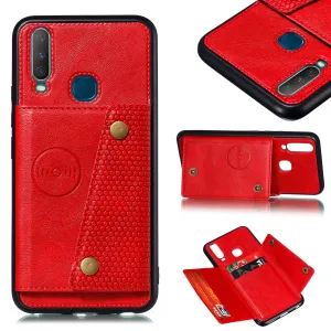 For VIVO Y17 Shockproof Double Buckle Wallet Case Cell Phone Case PU Leather Flip Stand Phone Cover With Card Slots red
