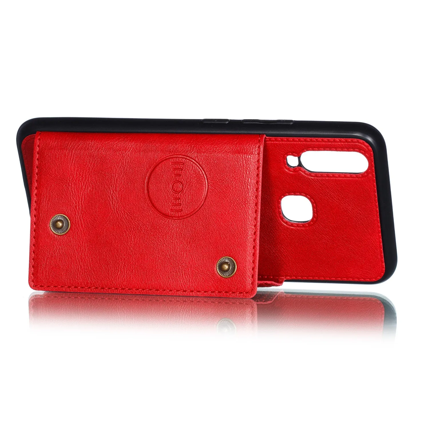 For VIVO Y17 Shockproof Double Buckle Wallet Case Cell Phone Case PU Leather Flip Stand Phone Cover With Card Slots red