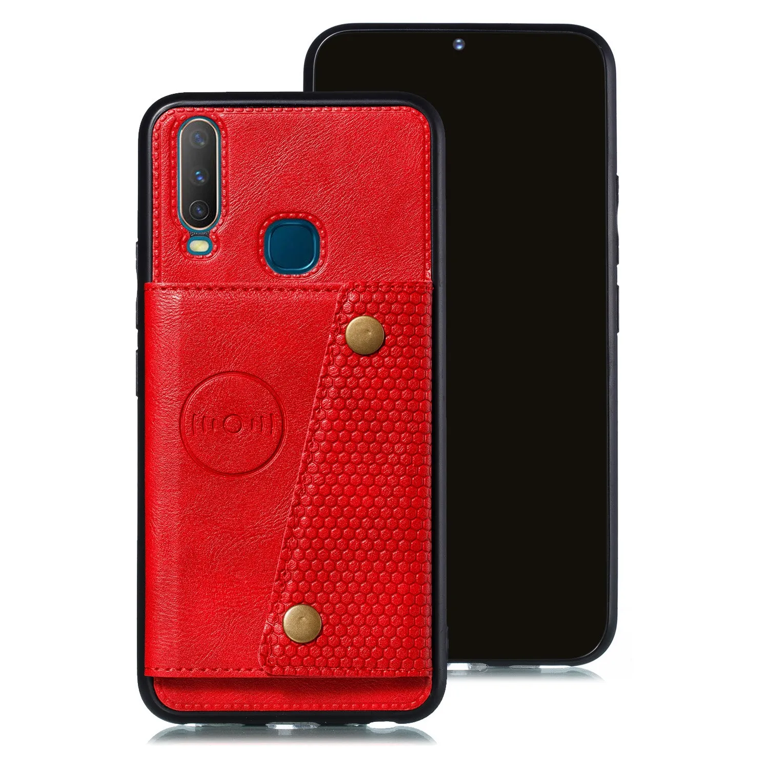 For VIVO Y17 Shockproof Double Buckle Wallet Case Cell Phone Case PU Leather Flip Stand Phone Cover With Card Slots red