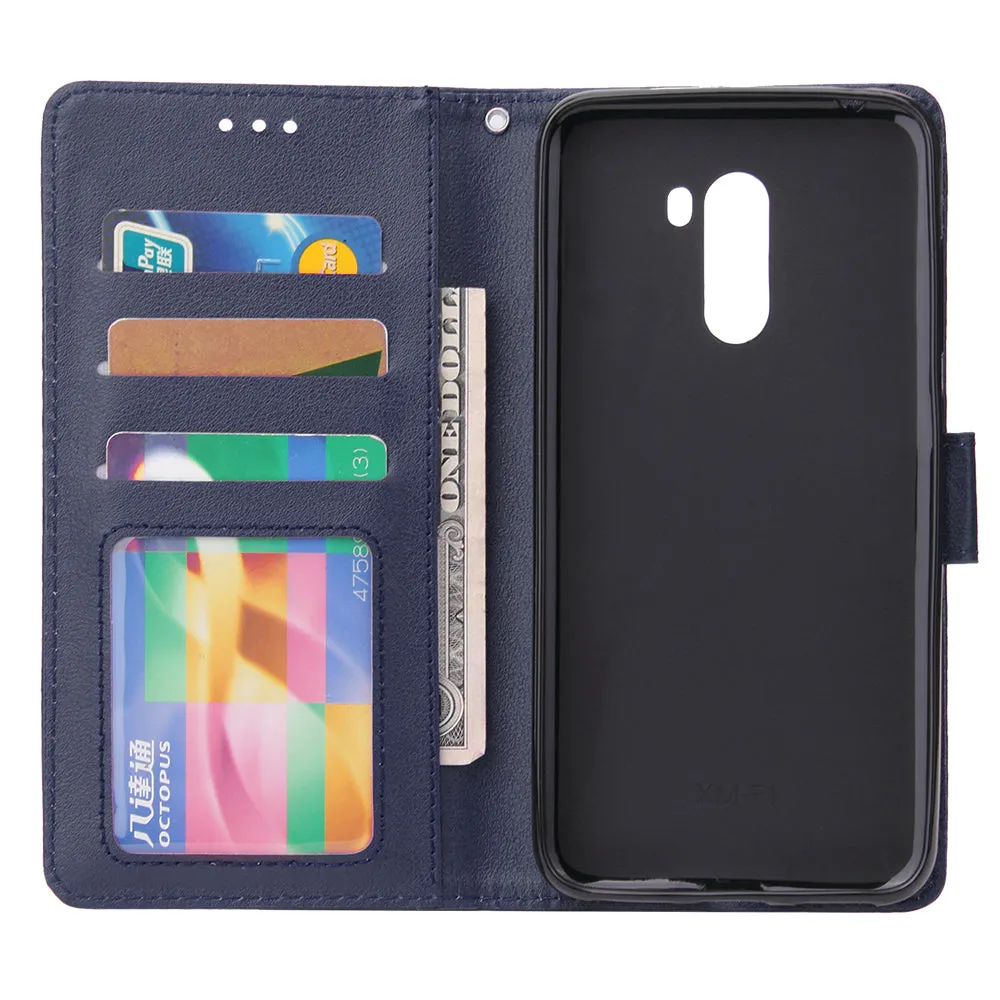 For Xiaomi Pocophone F1 Flip-type Leather Protective Phone Case with 3 Card Position Buckle Design Phone Cover  blue