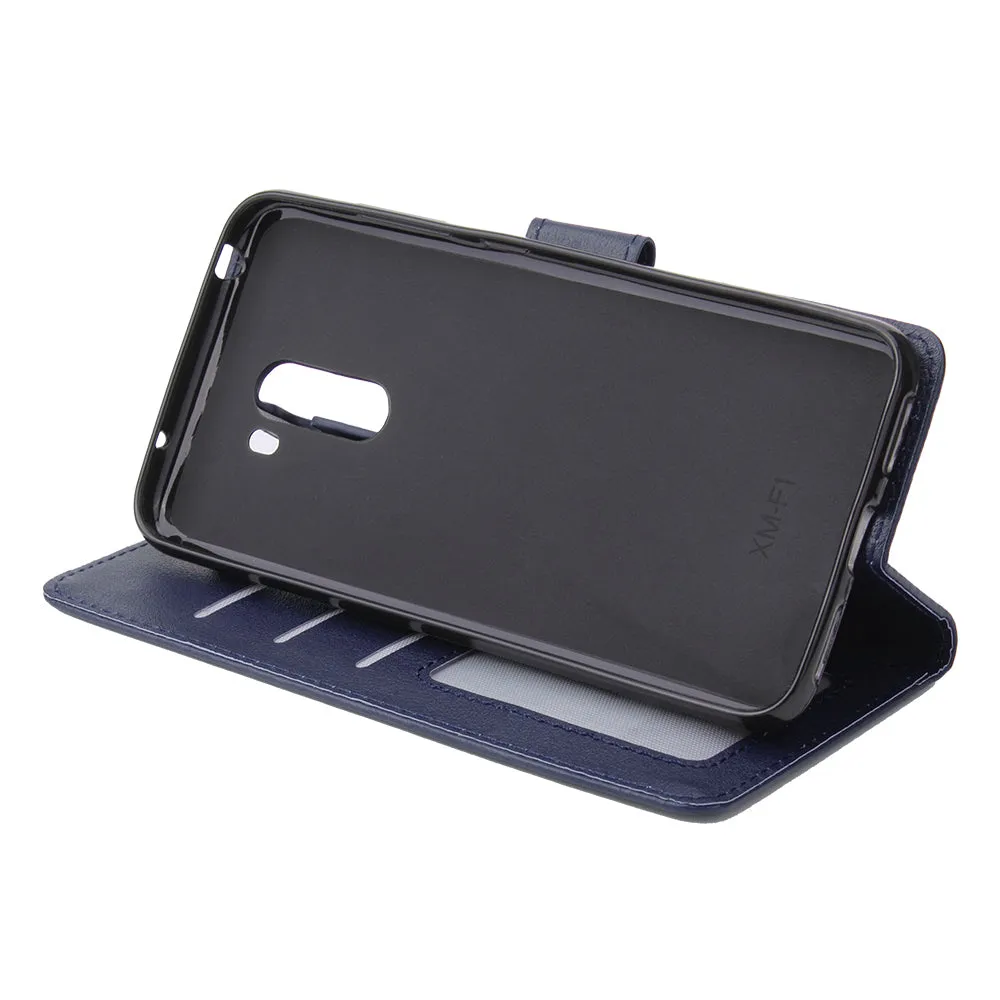 For Xiaomi Pocophone F1 Flip-type Leather Protective Phone Case with 3 Card Position Buckle Design Phone Cover  blue