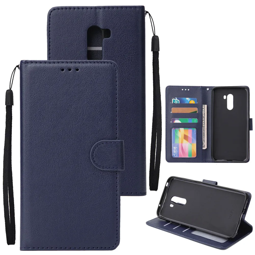 For Xiaomi Pocophone F1 Flip-type Leather Protective Phone Case with 3 Card Position Buckle Design Phone Cover  blue