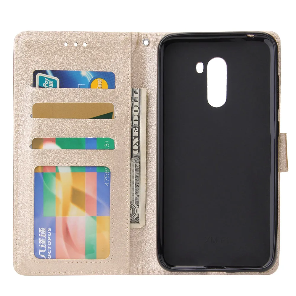 For Xiaomi Pocophone F1 Flip-type Leather Protective Phone Case with 3 Card Position Buckle Design Phone Cover  Gold
