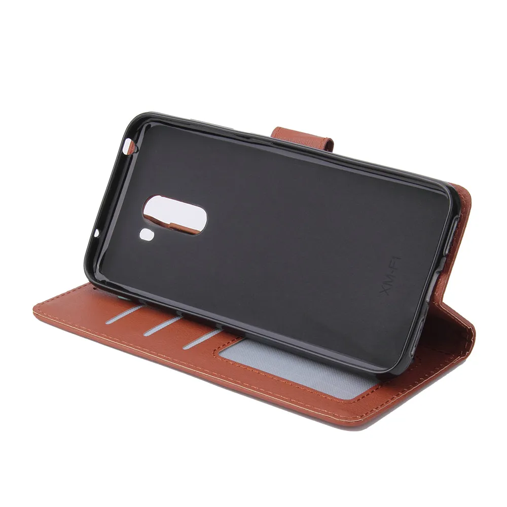 For Xiaomi Pocophone F1 Flip-type Leather Protective Phone Case with 3 Card Position Buckle Design Phone Cover  Gold