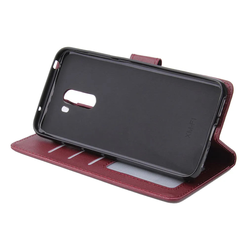 For Xiaomi Pocophone F1 Flip-type Leather Protective Phone Case with 3 Card Position Buckle Design Phone Cover  Red wine