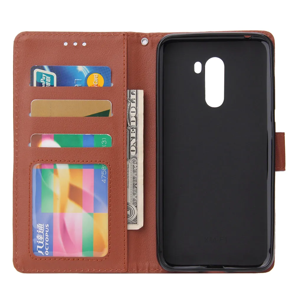 For Xiaomi Pocophone F1 Flip-type Leather Protective Phone Case with 3 Card Position Buckle Design Phone Cover  Red wine