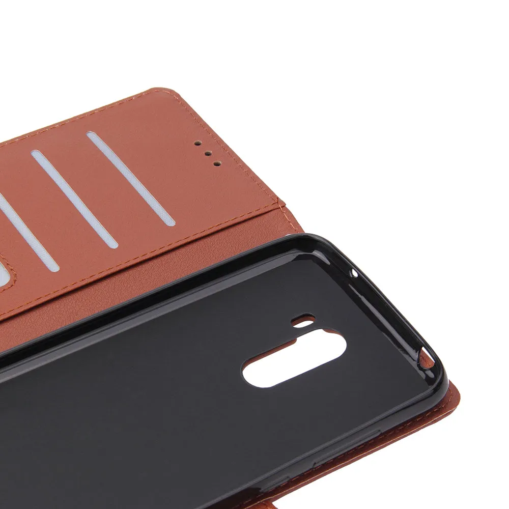 For Xiaomi Pocophone F1 Flip-type Leather Protective Phone Case with 3 Card Position Buckle Design Phone Cover  Red wine