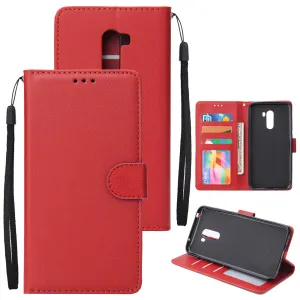 For Xiaomi Pocophone F1 Flip-type Leather Protective Phone Case with 3 Card Position Buckle Design Phone Cover  red