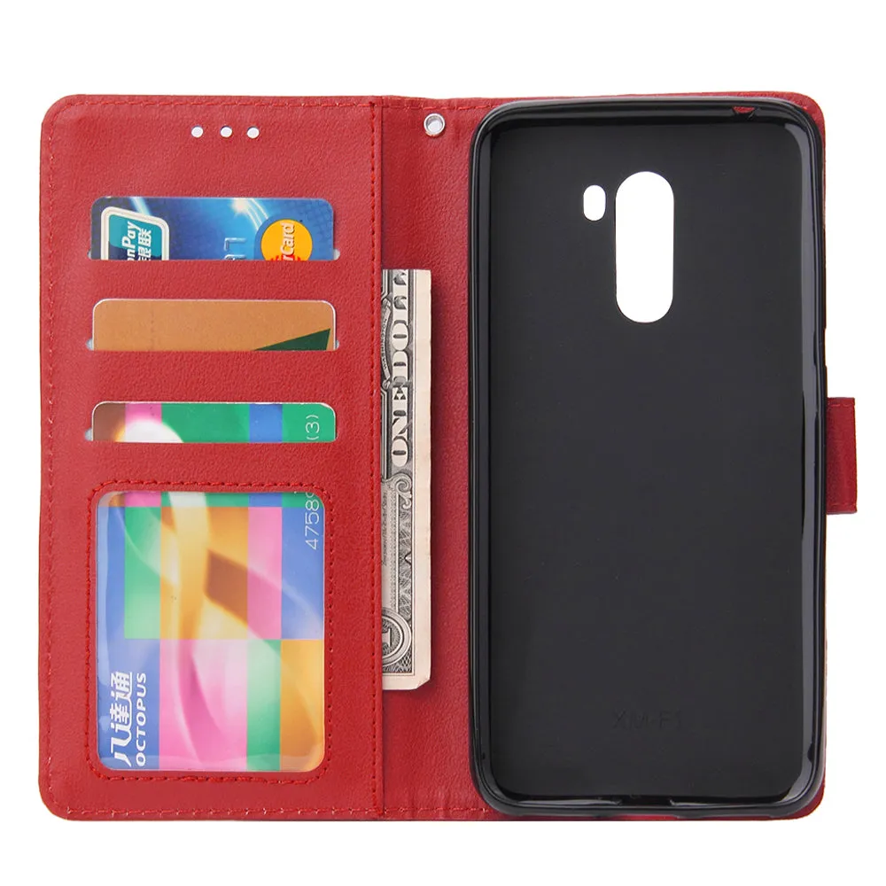 For Xiaomi Pocophone F1 Flip-type Leather Protective Phone Case with 3 Card Position Buckle Design Phone Cover  red