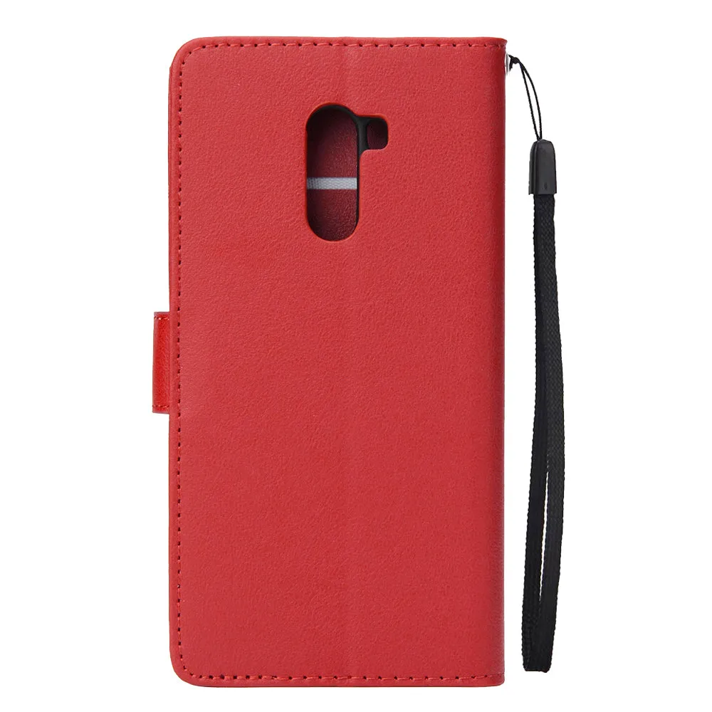 For Xiaomi Pocophone F1 Flip-type Leather Protective Phone Case with 3 Card Position Buckle Design Phone Cover  red