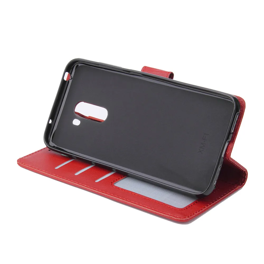 For Xiaomi Pocophone F1 Flip-type Leather Protective Phone Case with 3 Card Position Buckle Design Phone Cover  red