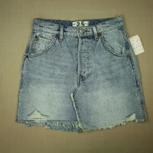 Free People Brea Cut Off Denim Mini Skirt Women's 25 Button Fly Distressed NWT