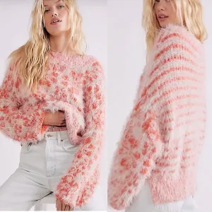 Free People Phoebe Pullover Strawberry orange Creme Size M