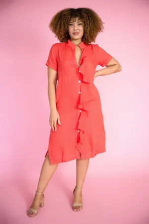 Frill Front Midi Dress | Coral