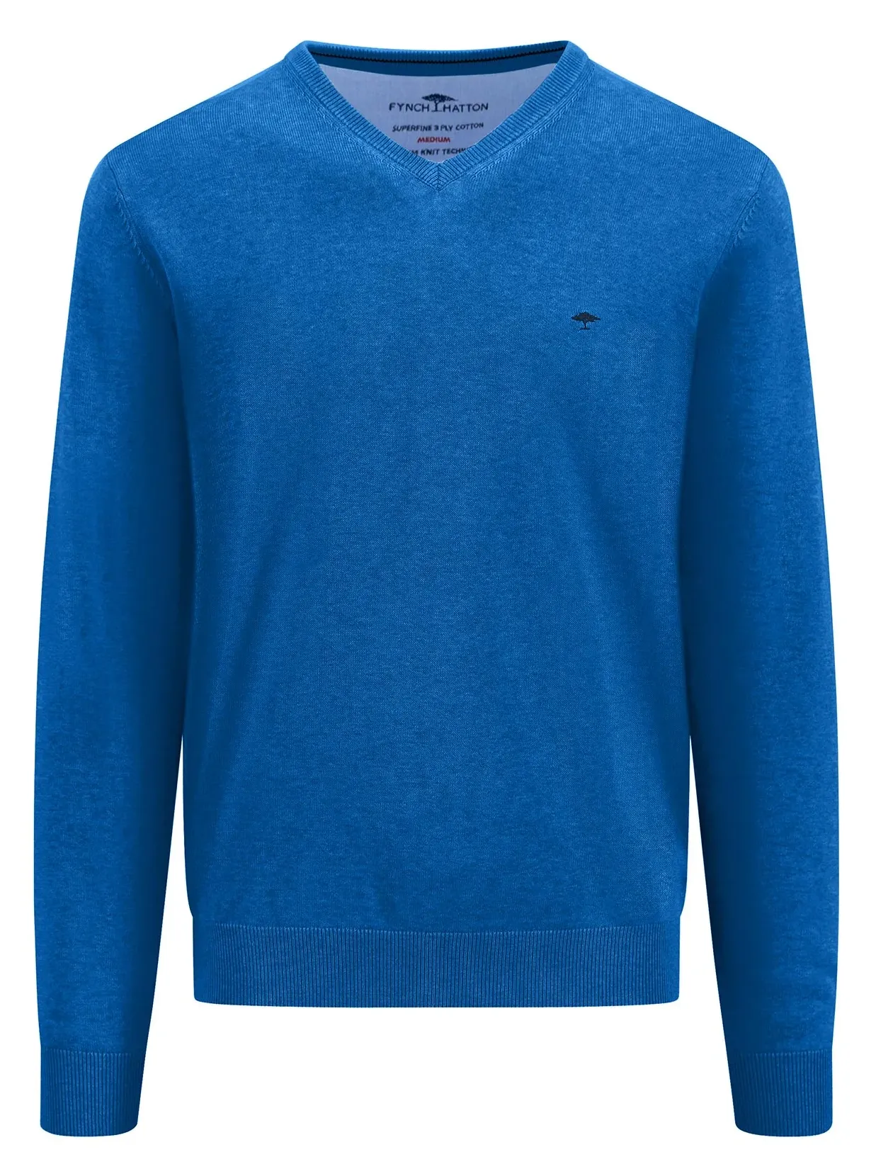 FYNCH HATTON V-Neck Sweater - Men's Fine Knit – Strong Blue
