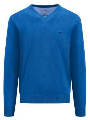 FYNCH HATTON V-Neck Sweater - Men's Fine Knit – Strong Blue