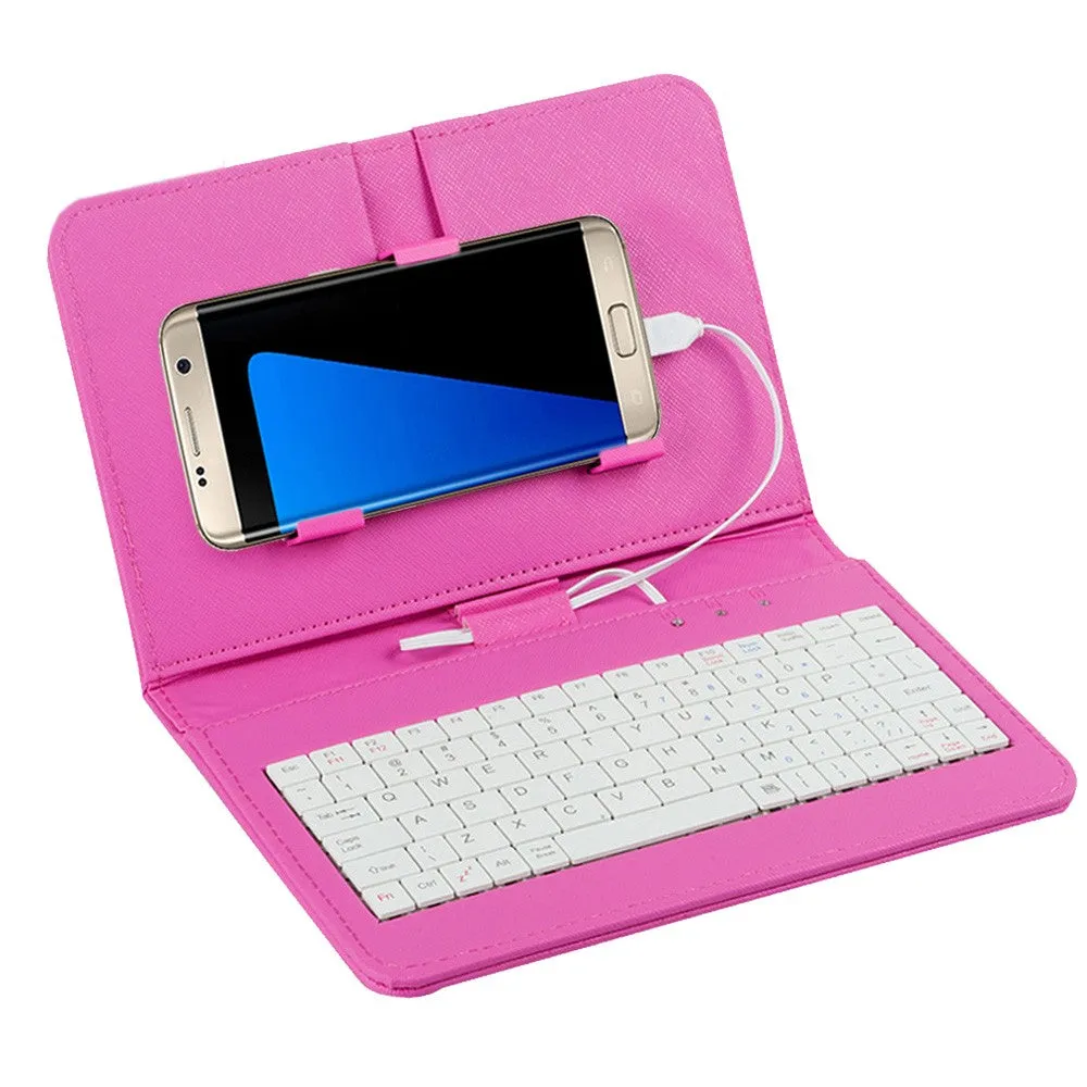 General Wired Keyboard Flip Holster Case for Andriod Mobile Phone 4.8-6.0"" black