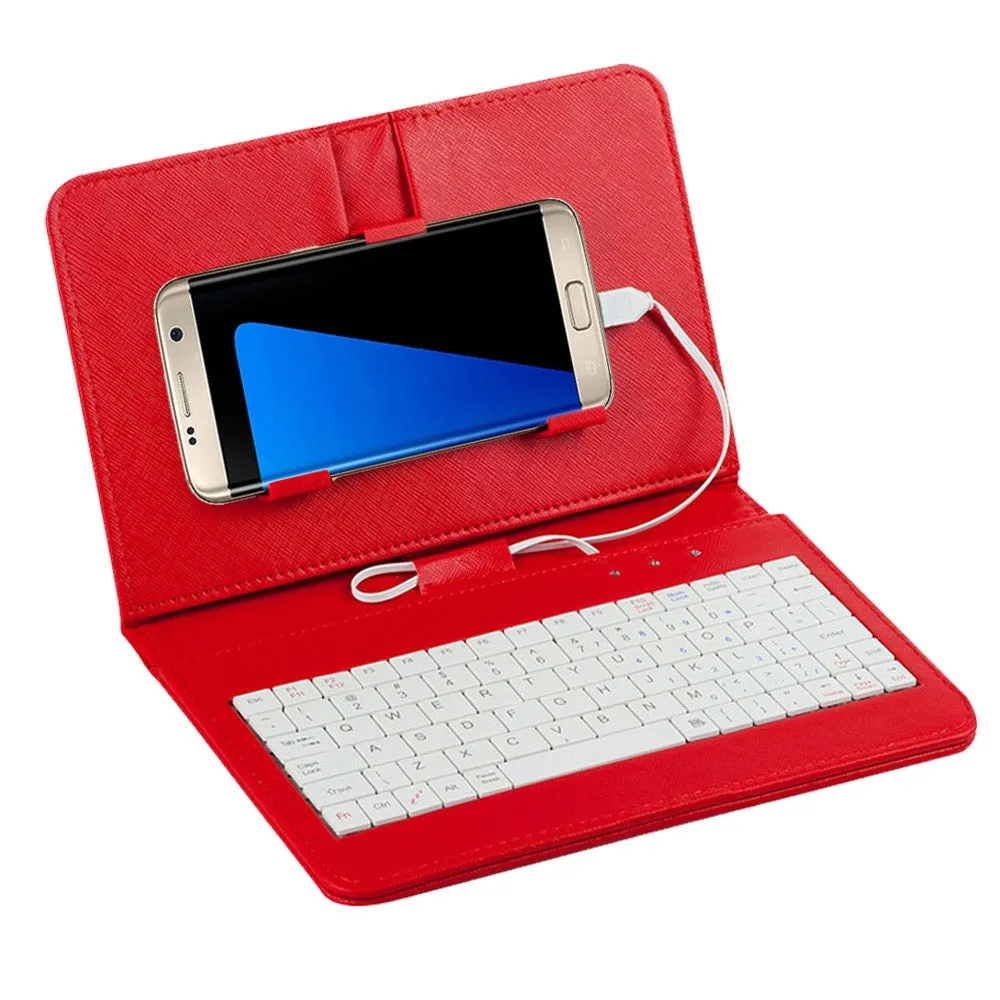 General Wired Keyboard Flip Holster Case for Andriod Mobile Phone 4.8-6.0"" black
