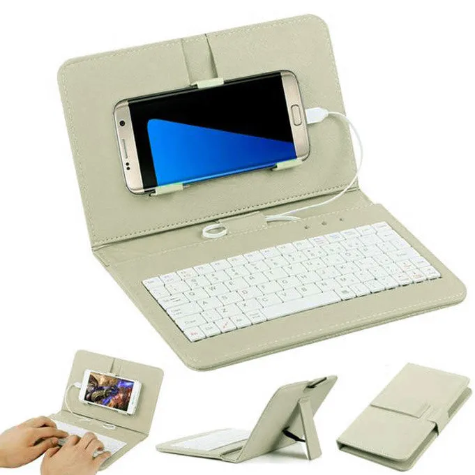 General Wired Keyboard Flip Holster Case for Andriod Mobile Phone 4.8-6.0"" black
