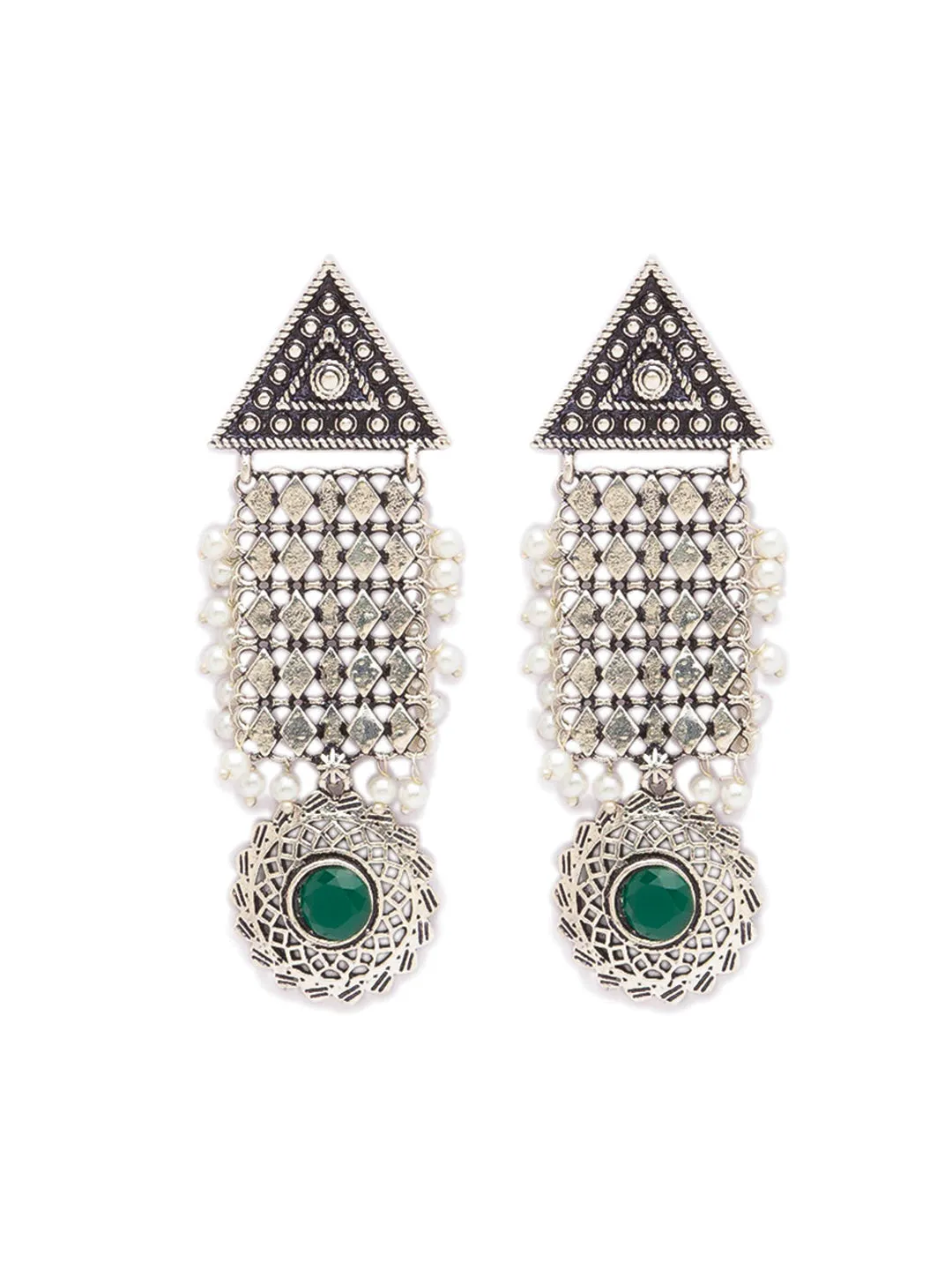 German Oxidized Silver Earrings Antique Tribal Trendy Lightweight Danglers