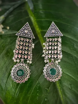 German Oxidized Silver Earrings Antique Tribal Trendy Lightweight Danglers
