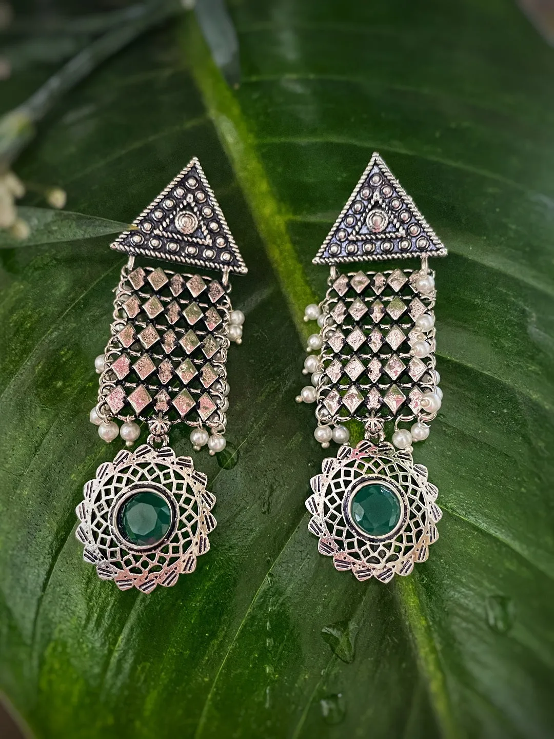 German Oxidized Silver Earrings Antique Tribal Trendy Lightweight Danglers