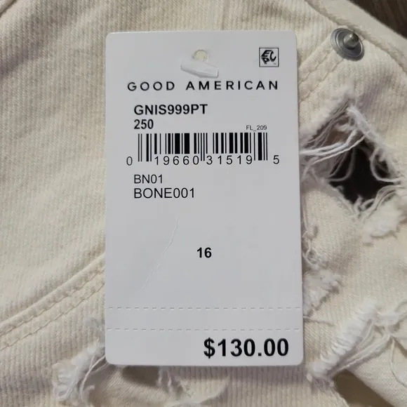 Good American Good '90s Cutoff Denim  Laser Short In  Bone 001 Size 16