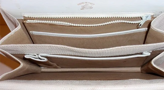 GUCCI 1960s Vintage White Lizard Skin Square Handbag