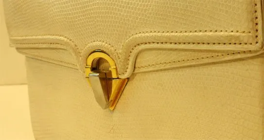 GUCCI 1960s Vintage White Lizard Skin Square Handbag