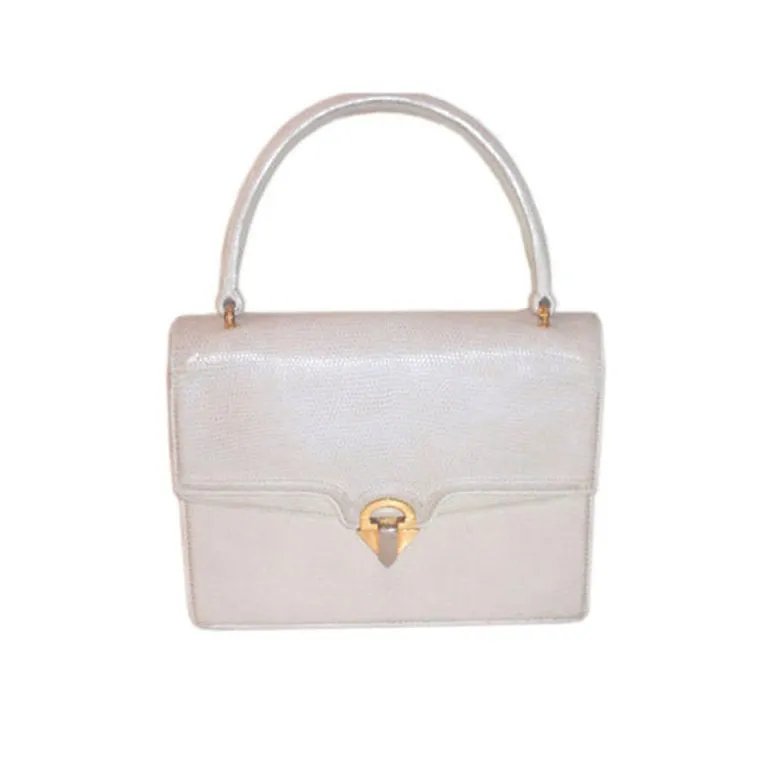 GUCCI 1960s Vintage White Lizard Skin Square Handbag