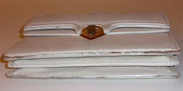 GUCCI 1960s Vintage White Lizard Skin Square Handbag