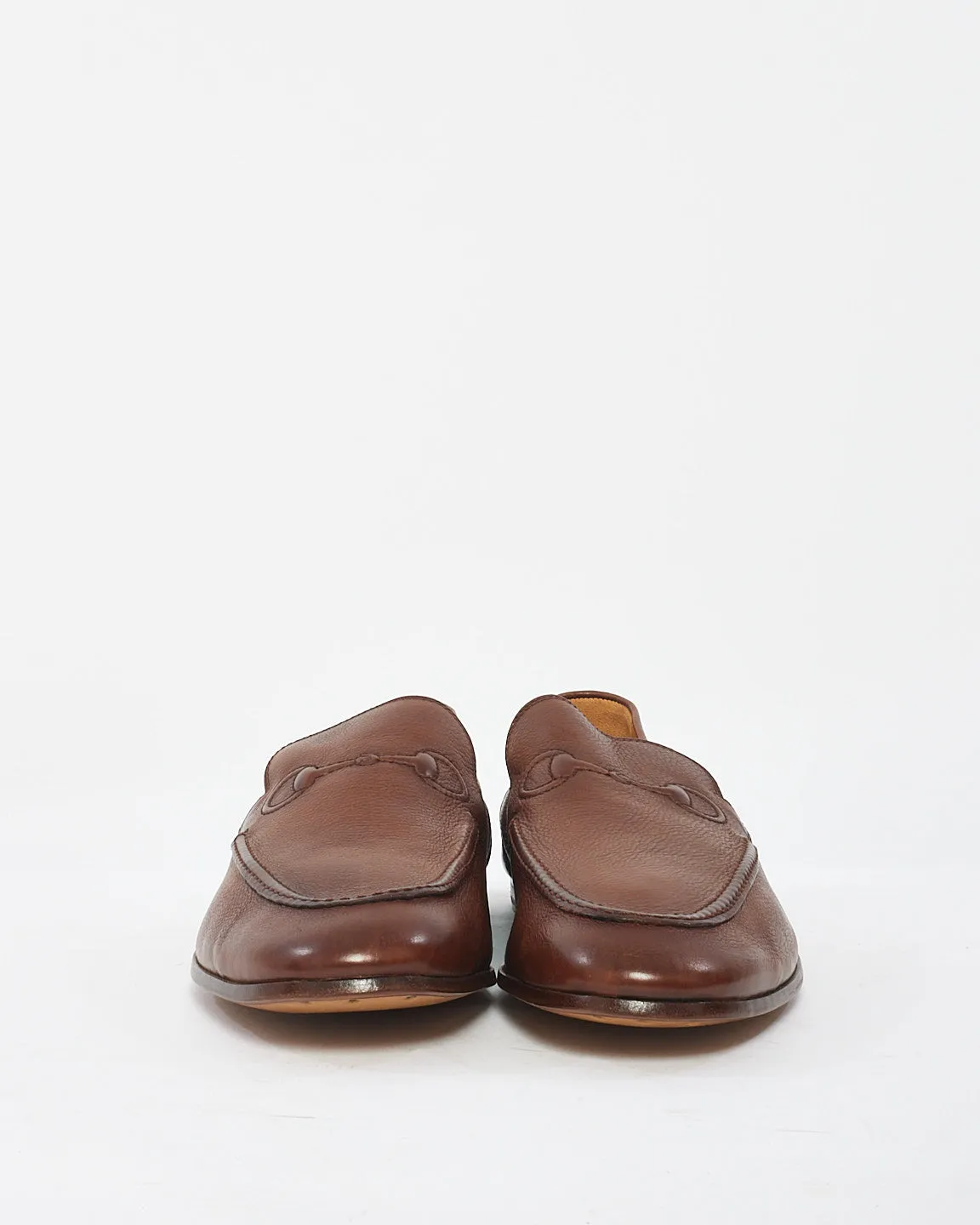 Gucci Men's Brown Leather Horsebit Loafers - 7