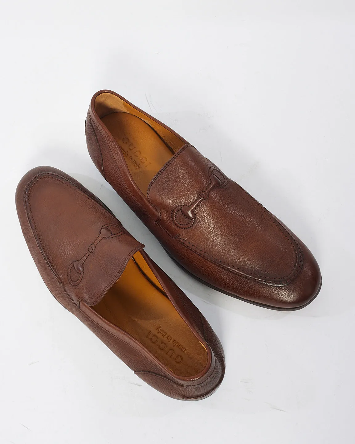 Gucci Men's Brown Leather Horsebit Loafers - 7
