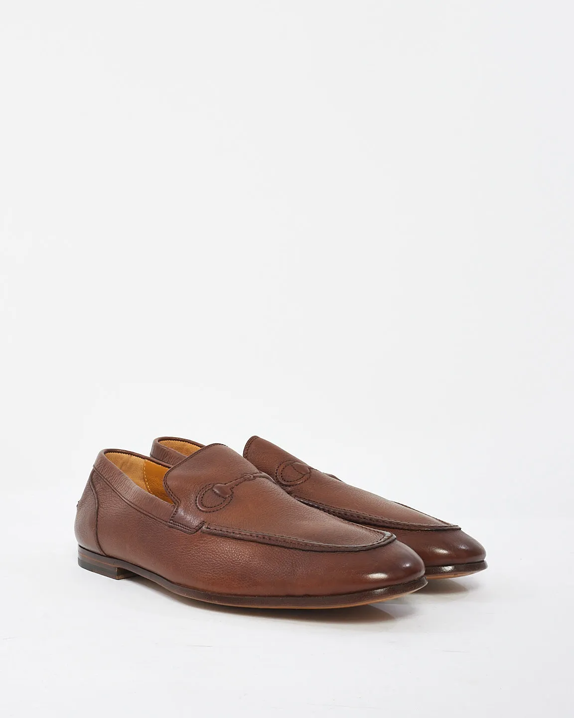 Gucci Men's Brown Leather Horsebit Loafers - 7