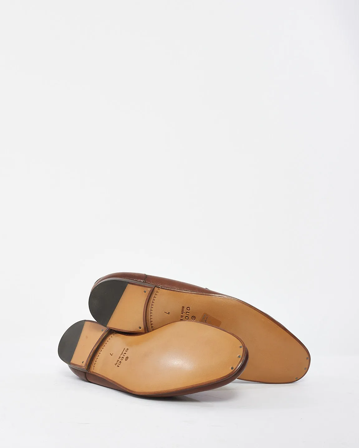 Gucci Men's Brown Leather Horsebit Loafers - 7