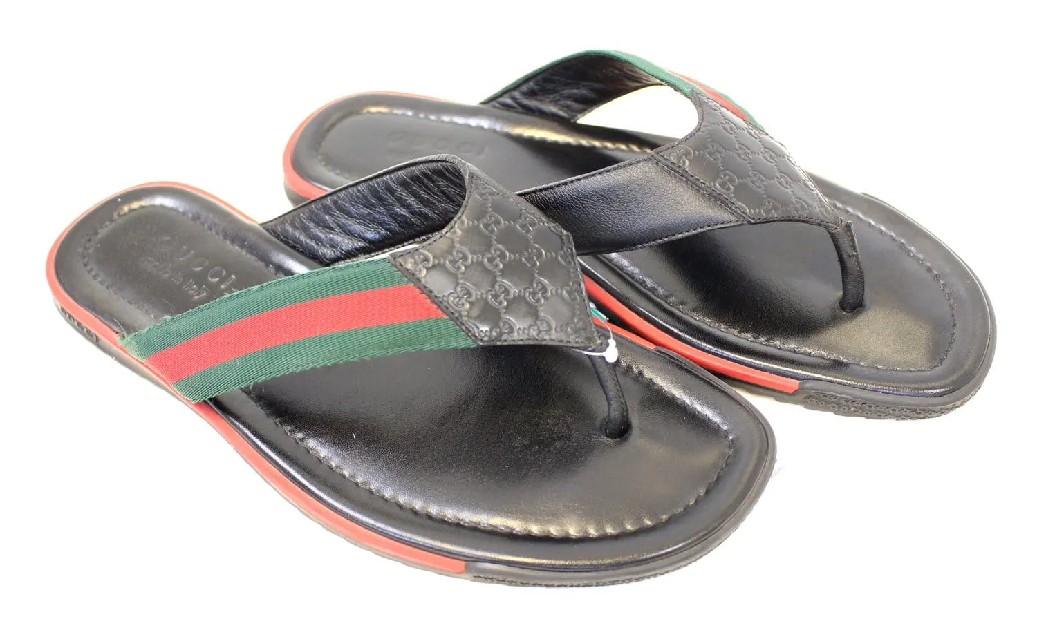 Gucci Stripe Detail Men's Black Flip Flops