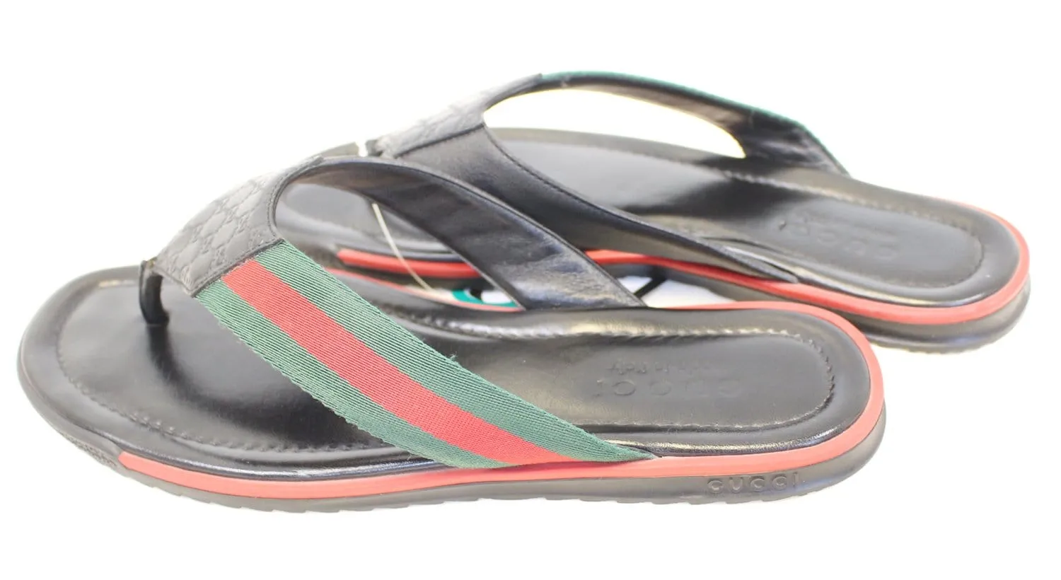 Gucci Stripe Detail Men's Black Flip Flops