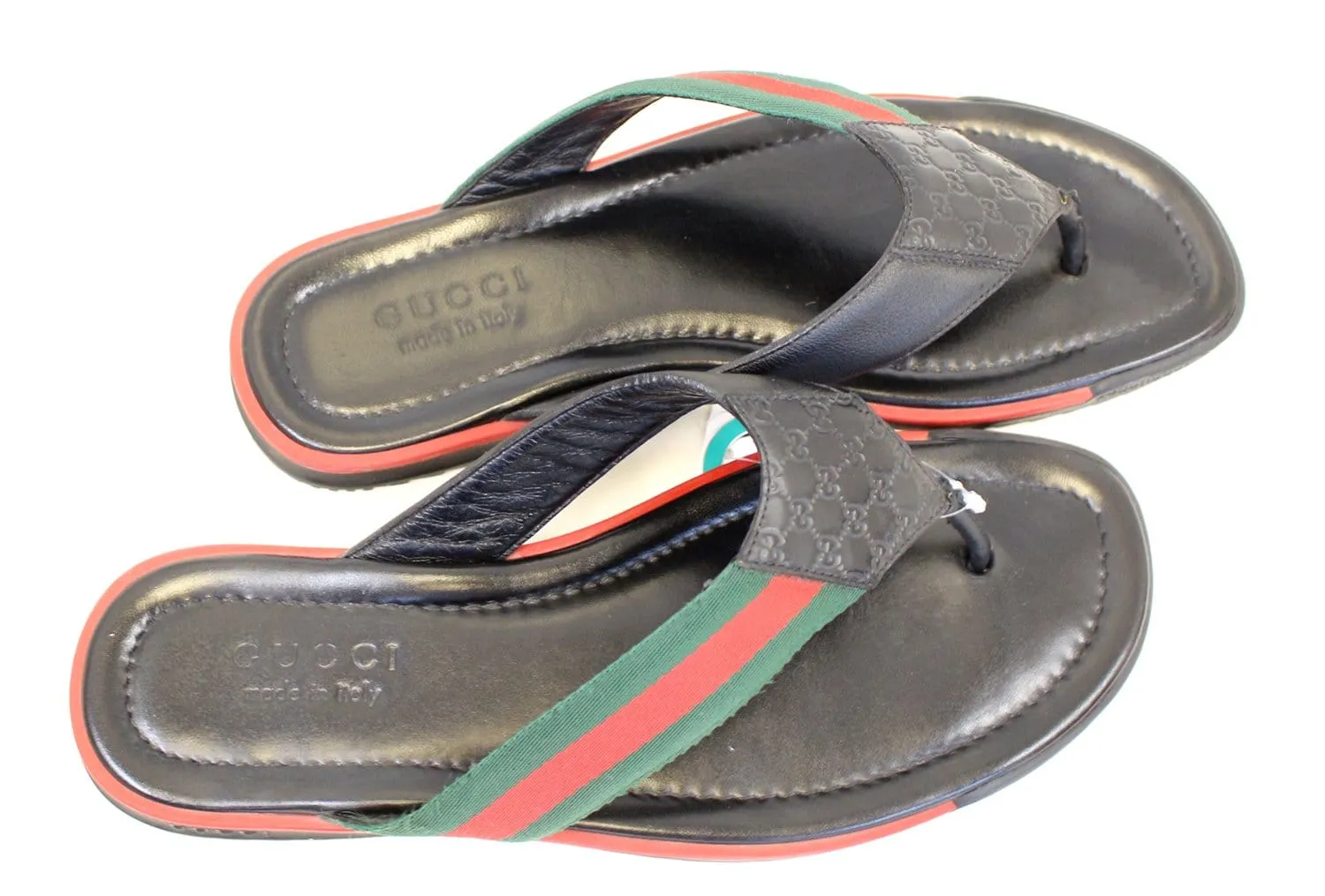 Gucci Stripe Detail Men's Black Flip Flops