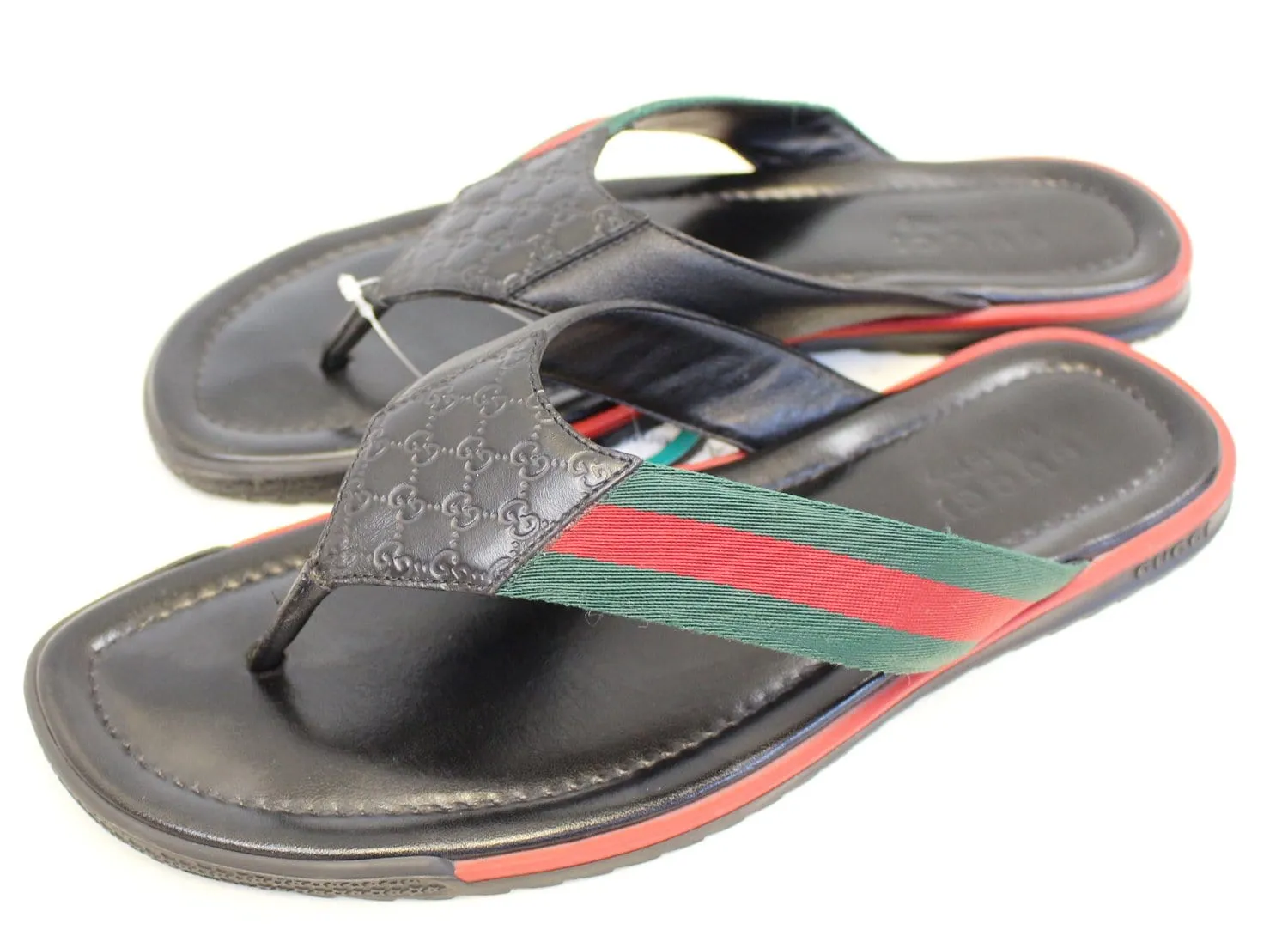 Gucci Stripe Detail Men's Black Flip Flops