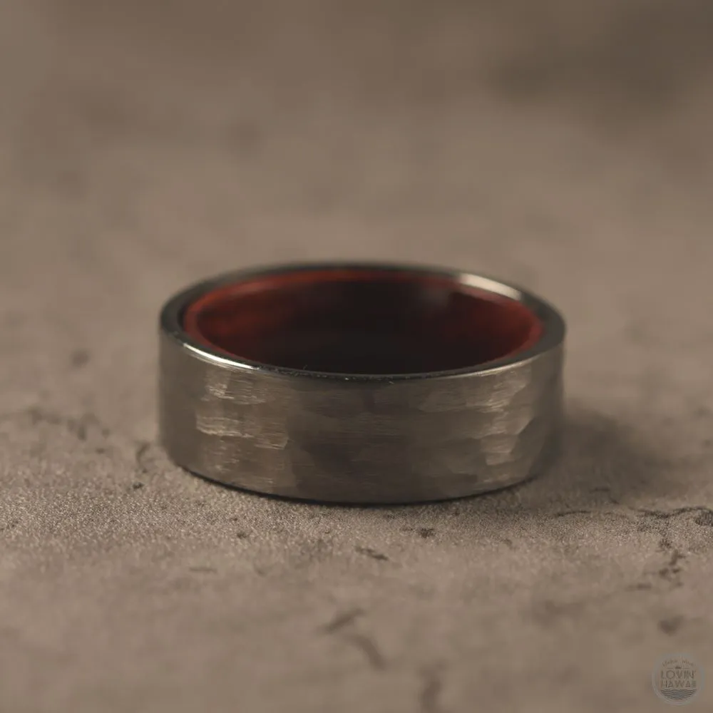 Hammered Brushed Tungsten Carbide Ring With Koa Wood Inlaid ( 8mm width )