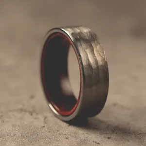 Hammered Brushed Tungsten Carbide Ring With Koa Wood Inlaid ( 8mm width )