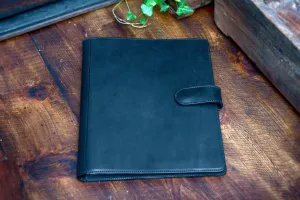 Handmade Leather Magnetic Closure Padfolio - Onyx Black
