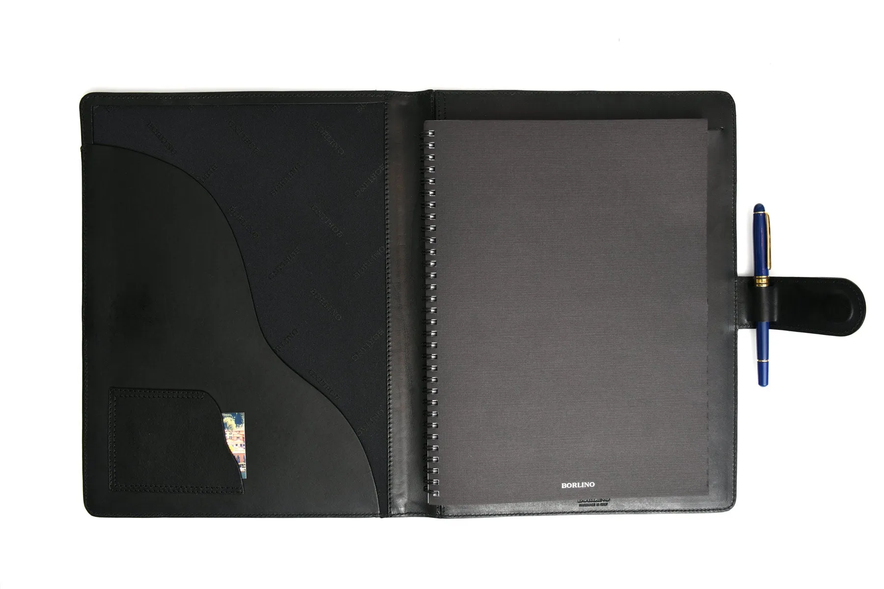Handmade Leather Magnetic Closure Padfolio - Onyx Black