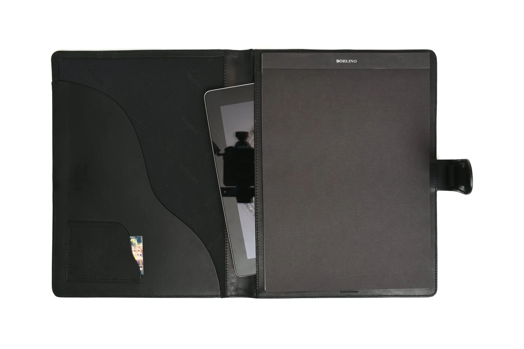 Handmade Leather Magnetic Closure Padfolio - Onyx Black